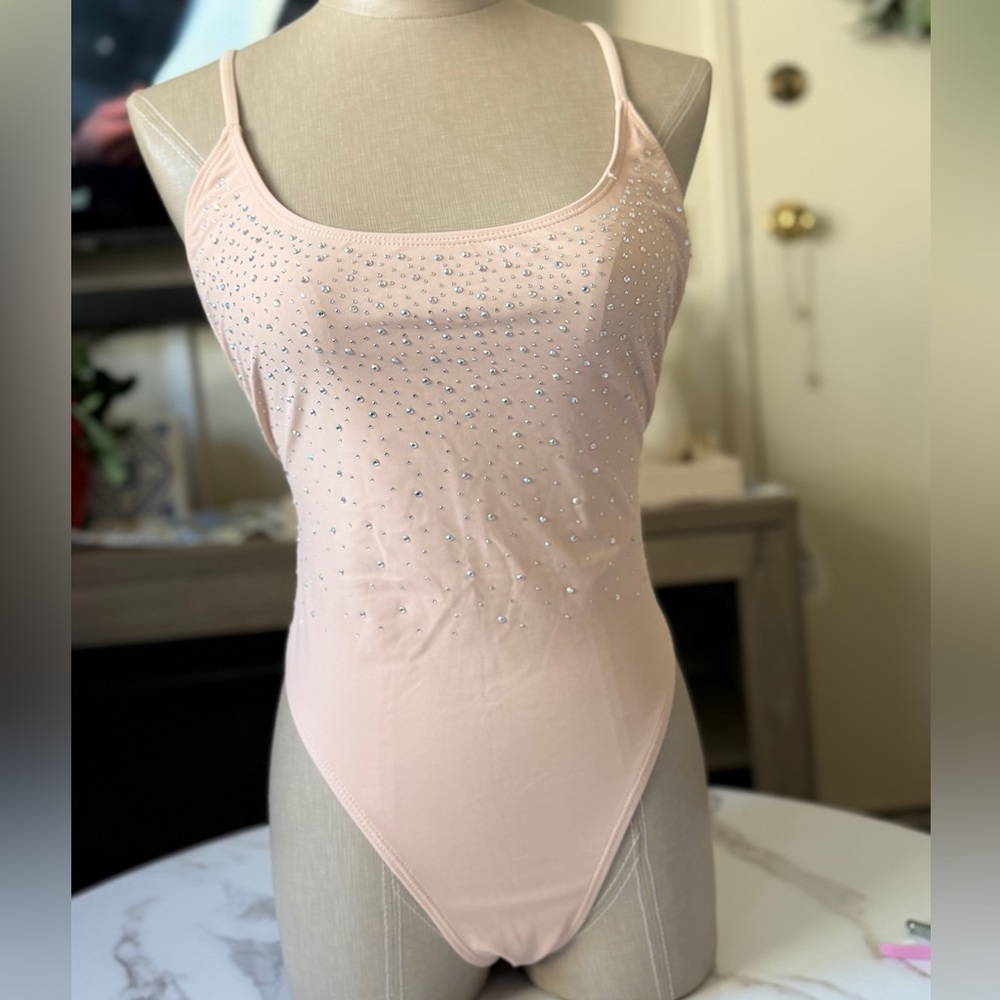 Chic Women's Beige Embellished bathing suit